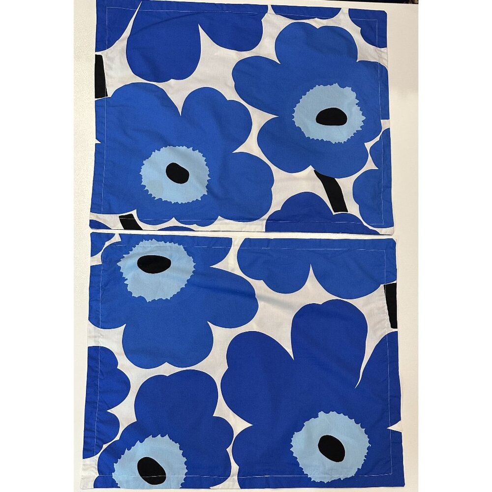 Marimekko (2) Pillow Shams Pillowcases Unikko Blue Poppies MCM Style